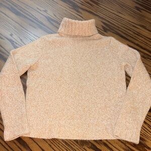 Ann Tylor Cashmere 100% turtleneck ribbed cable knit trim beige/honey oat